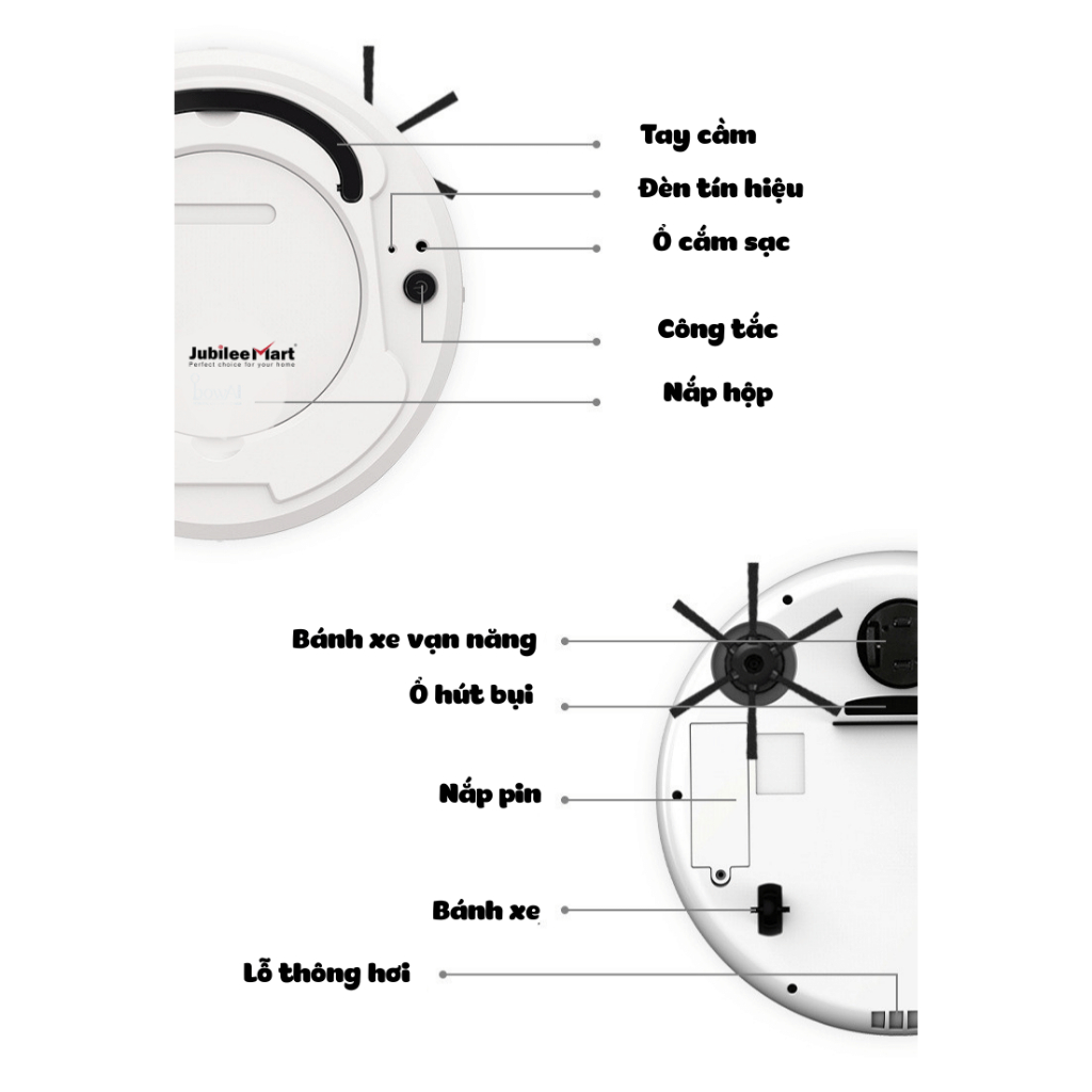Robot hút bụi thông minh Jubilee Mart Chính Hãng, Máy hút bụi, lau nhà lực hút mạnh, cảm biến thông minh. Bảo hành 12T