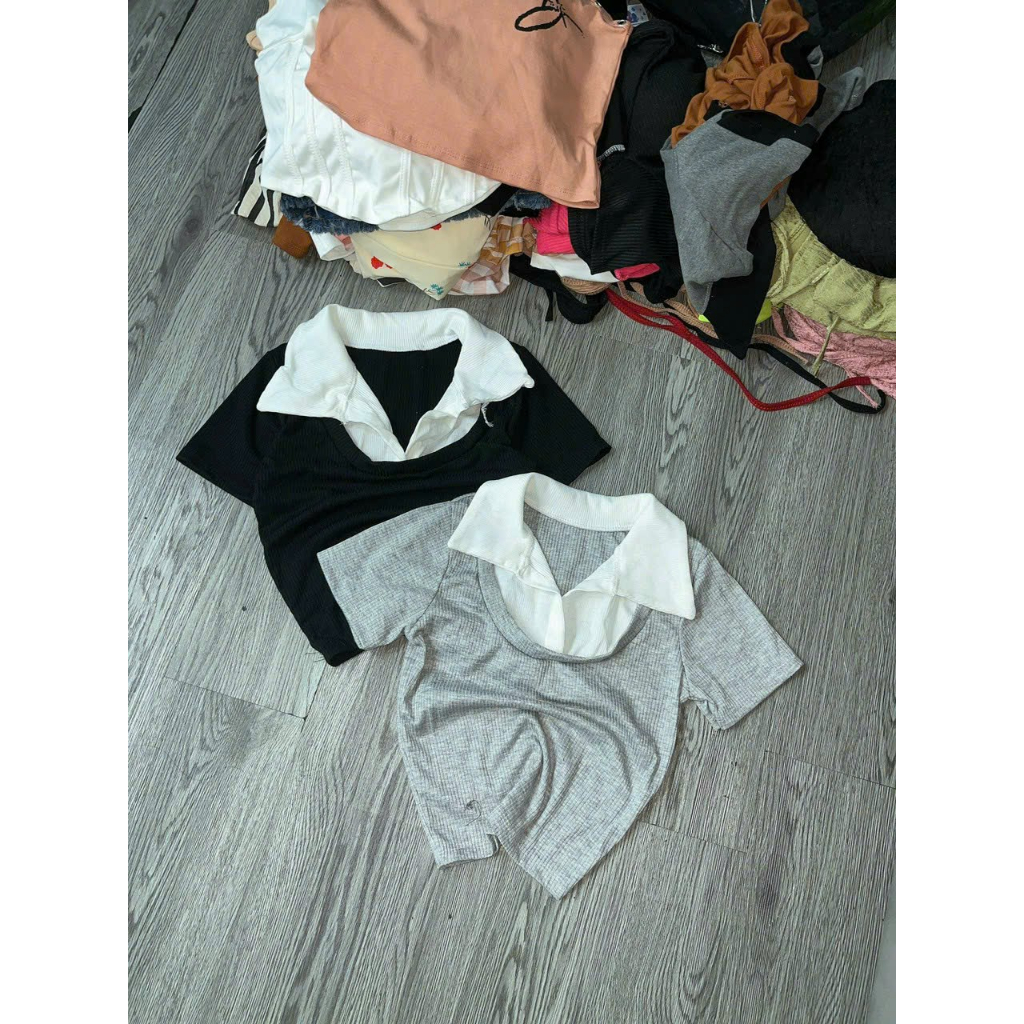 Áo Thun Chất Gân Phối Cổ Sơ Mi Trắng Thời Trang KXT0018