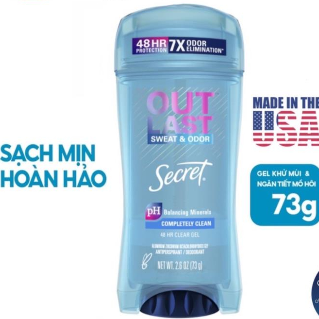 Lăn khử mùi nữ Secret Clear Gel Completely Clean 73g ngăn mùi & giảm tiết mồ hôi Made in USA (Nhập khẩu Mỹ)