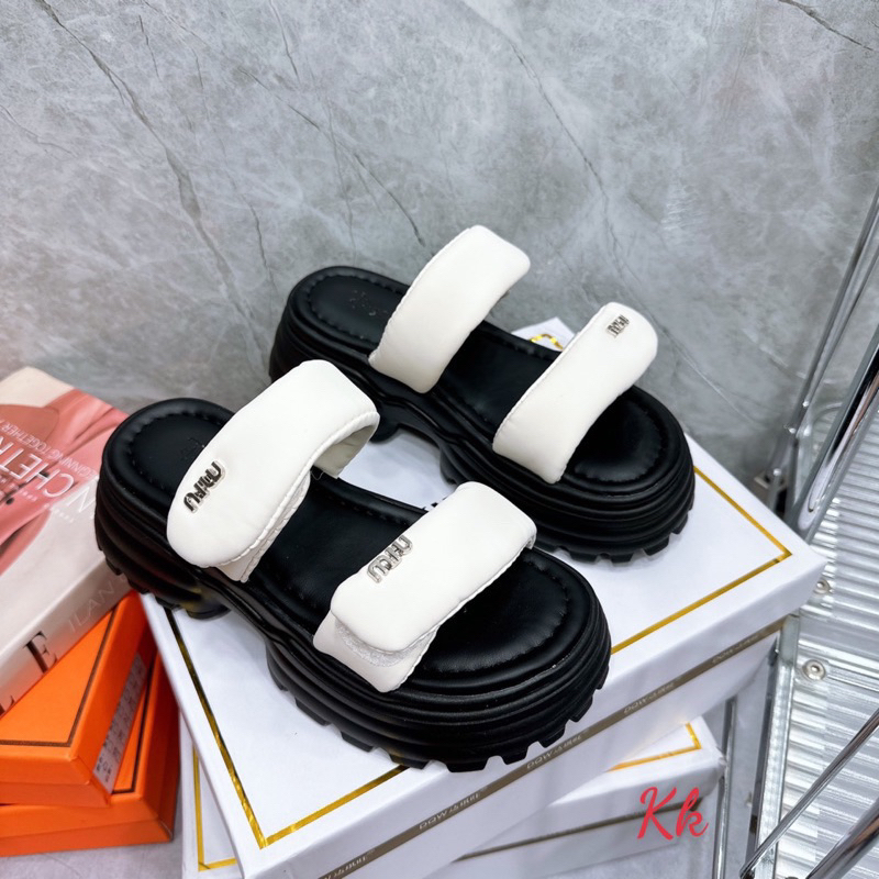 Dép lê chữ Miu 2 quai ngang da phồng đi êm chân
