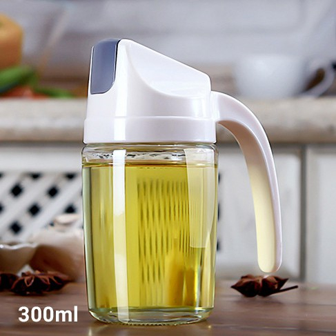 Bình Đựng Dầu Ăn Thông Minh Tự Động Đóng Mở Nắp Khi Rót, Chai Thuỷ Tinh Đựng Dầu Ăn, Nước Mắm 300ml
