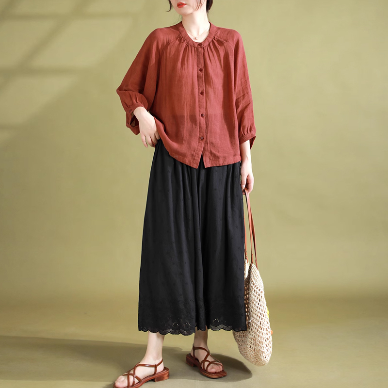 Chân váy linen retro kiểu thêu ren và những ngôi sao - NU8995