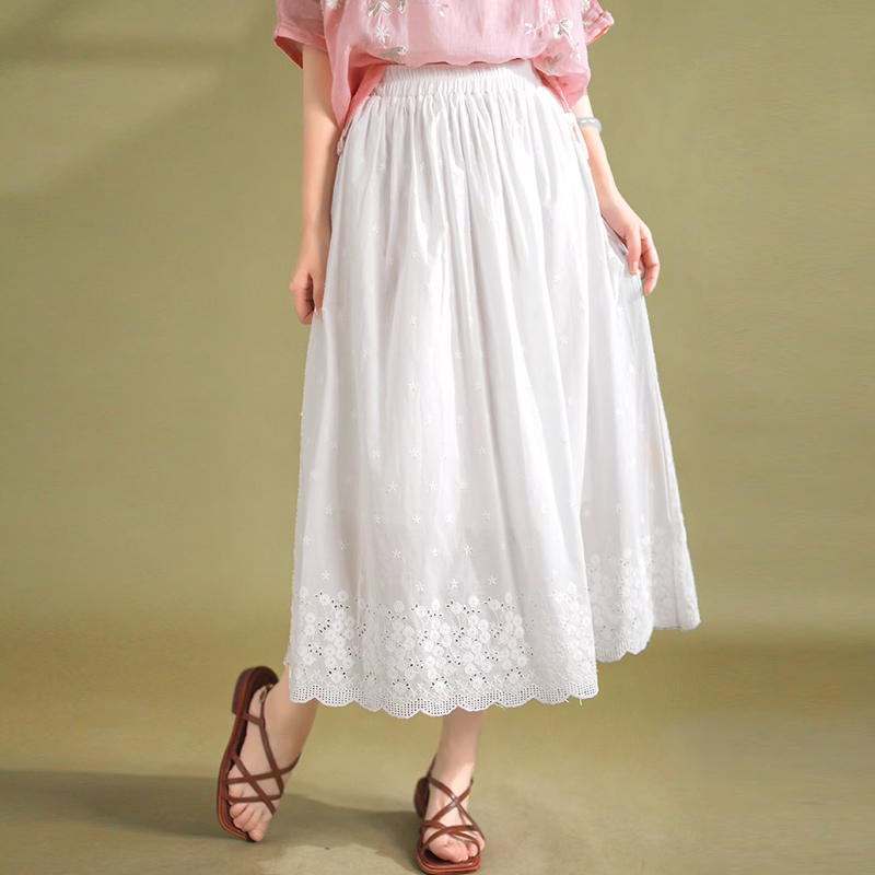 Chân váy linen retro kiểu thêu ren và những ngôi sao - NU8995