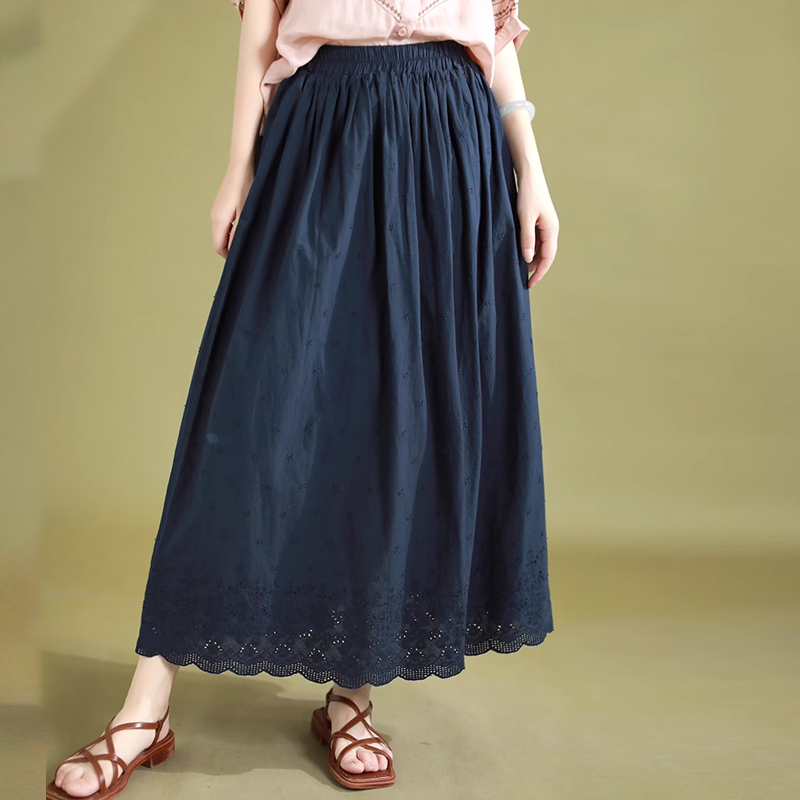 Chân váy linen retro kiểu thêu ren và những ngôi sao - NU8995