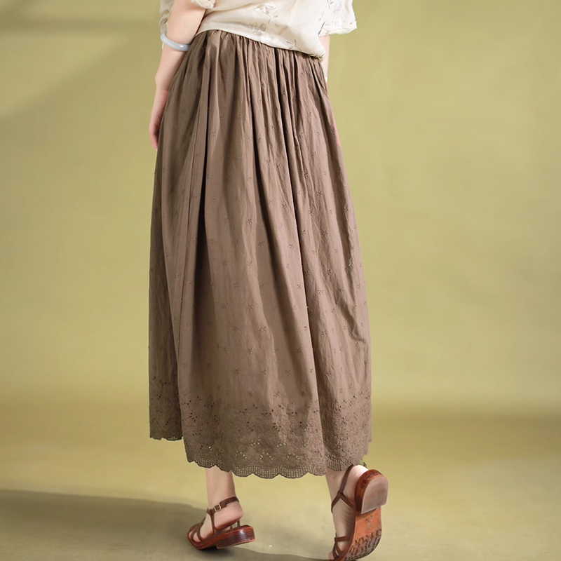 Chân váy linen retro kiểu thêu ren và những ngôi sao - NU8995