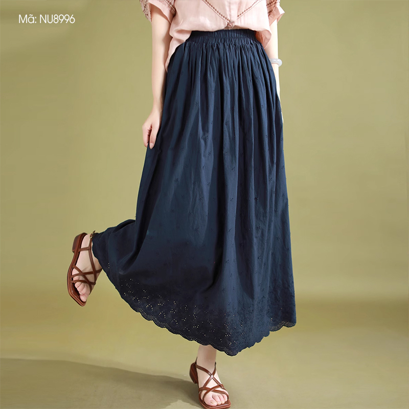 Chân váy linen retro kiểu thêu ren và những ngôi sao - NU8995