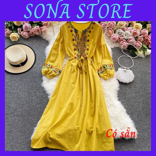 Váy dáng dài maxi thêu họa tiết hobo đi biển hàng thiết kế cao cấp sang chảnh tiểu thư SONA  STORE order 15 - 25 ngày