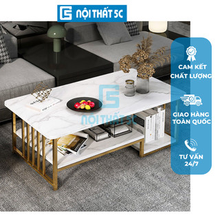 Bàn trà Sofa mặt vân đá sáng Nội Thất 5C chân sắt chắc chắn hiện đại phong cách Bắc Âu, lắp đặt dễ dàng