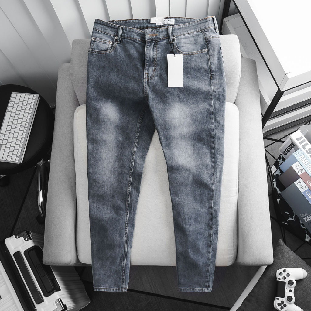 Quần jean nam ống đứng màu xám khói hàng VNXK xịn bò co giãn