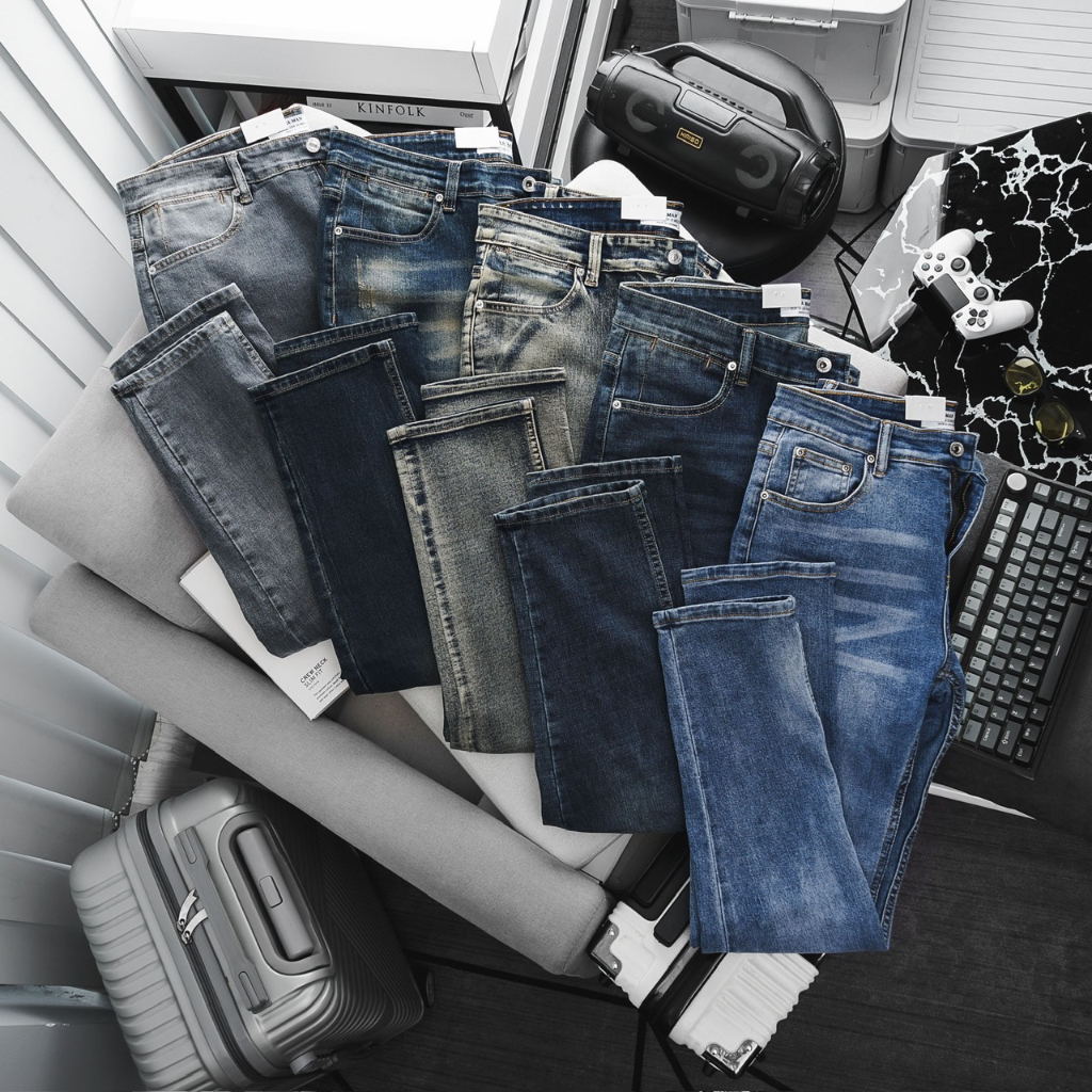 Quần Jean Nam slimfit thêu gối màu sang trọng jean co giãn xuất khẩu cao cấp