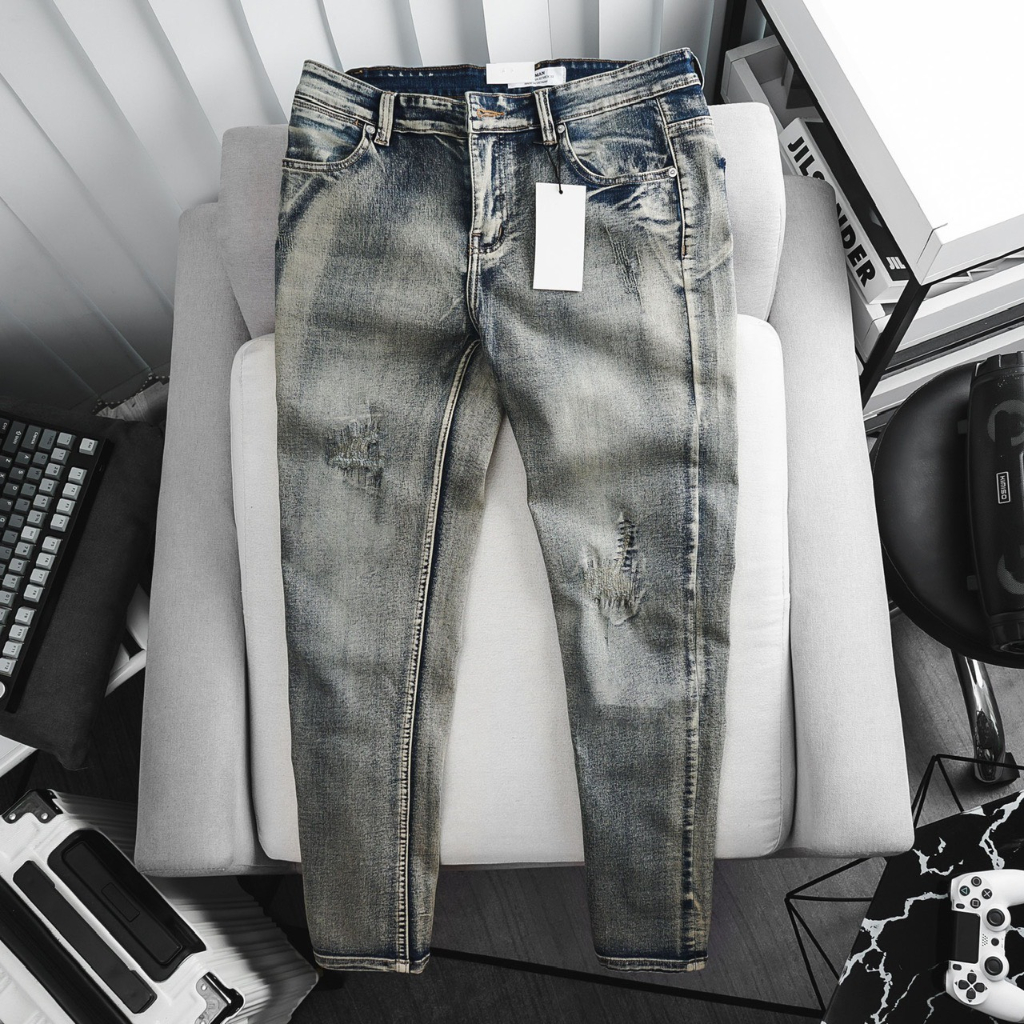 Quần Jean Nam slimfit thêu gối màu sang trọng jean co giãn xuất khẩu cao cấp