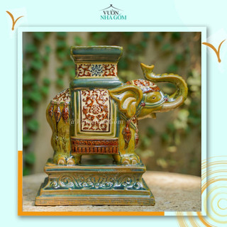 Đôn voi để bàn màu thạch, quà tặng gốm cao cấp, Gốm Thủ Biên, Cao 20cm x Dài 19cm- Vườn Nhà Gốm