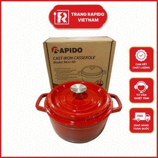 Nồi Gang 22cm Đúc Tráng Men Cao Cấp RAPIDO Chống Dính, Giữ Nhiệt Thức Ăn Tốt [ Hàng Nhập Khẩu ]