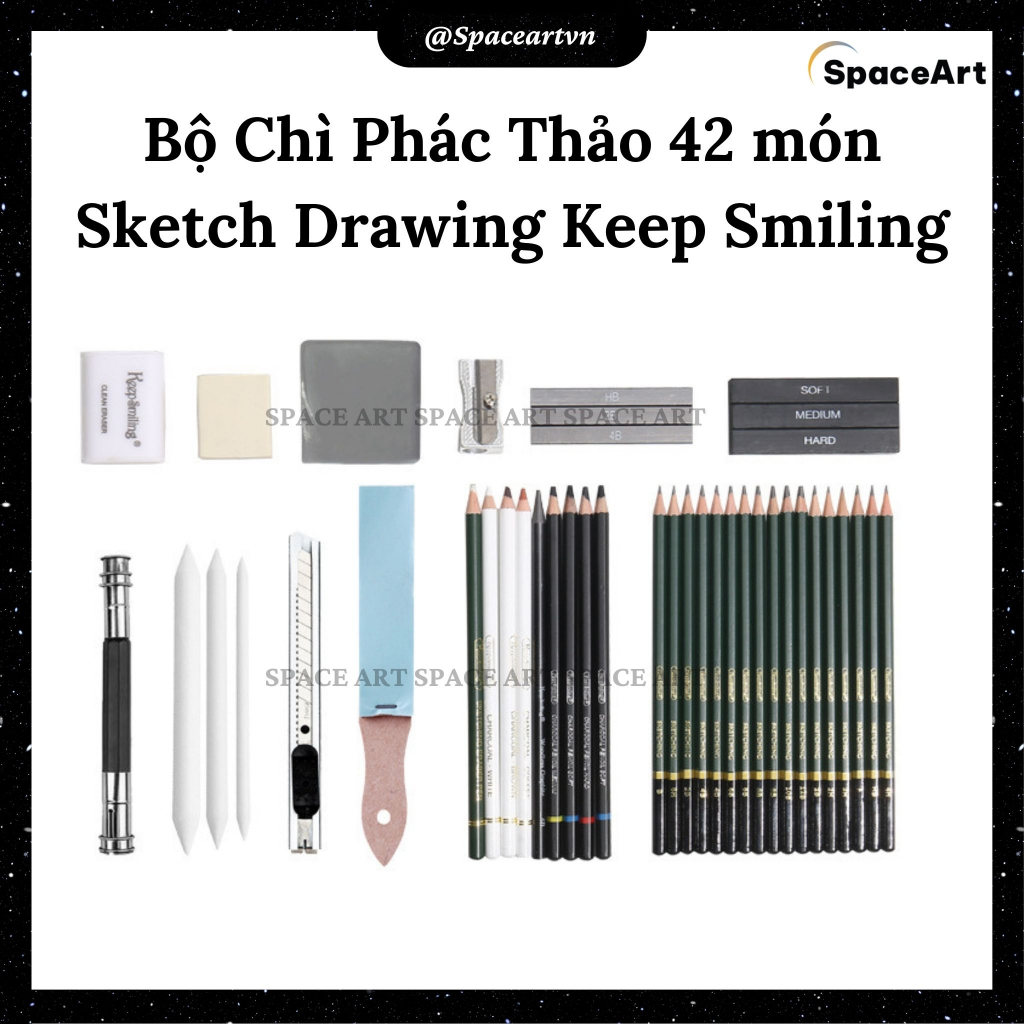 Bộ Dụng Cụ Vẽ Chì, Phác Thảo, Truyền Thần Keep Smiling 42 món