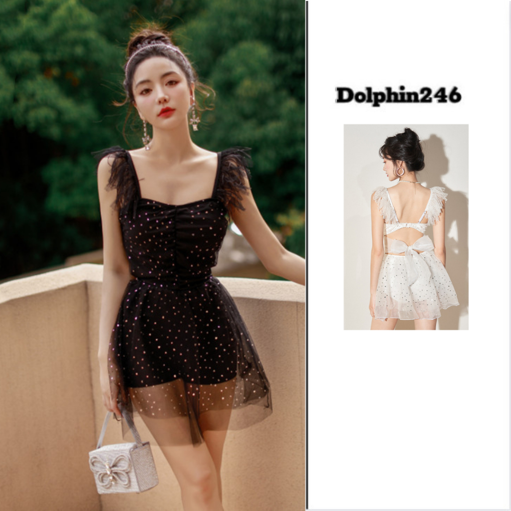 Bikini liền thân dáng váy đồ bơi đi biển cho nữ 2 dây họa tiết chấm bi lấp lánh xinh xắn tôn dáng che khuyết 986849 H-7