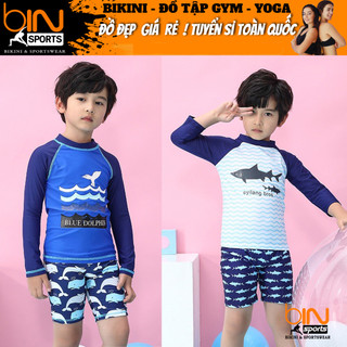  Đồ bơi 2 mảnh bé trai áo phủ bụng dài tay quần đùi 18kg đến 30kg BINSPORTS BB048 