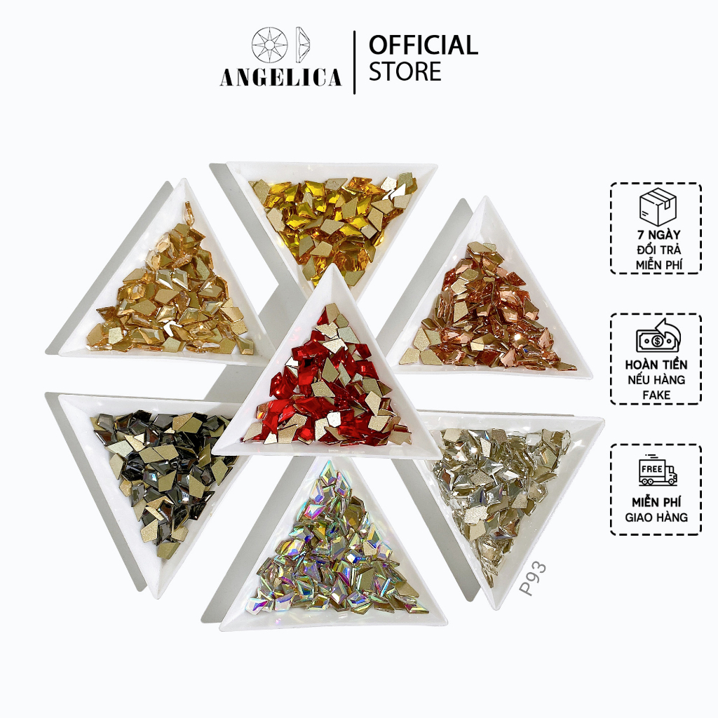 Túi 10 Viên Đá Nail Chân Bằng Ngọc Hình Thoi Chân Vàng Trang Trí Móng ANGELICA P93