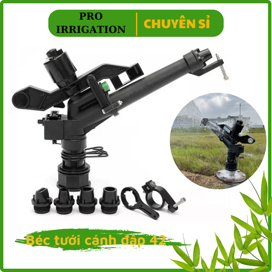 Béc tưới phun cánh đập chỉnh góc phi 42 bán kính 20-25m