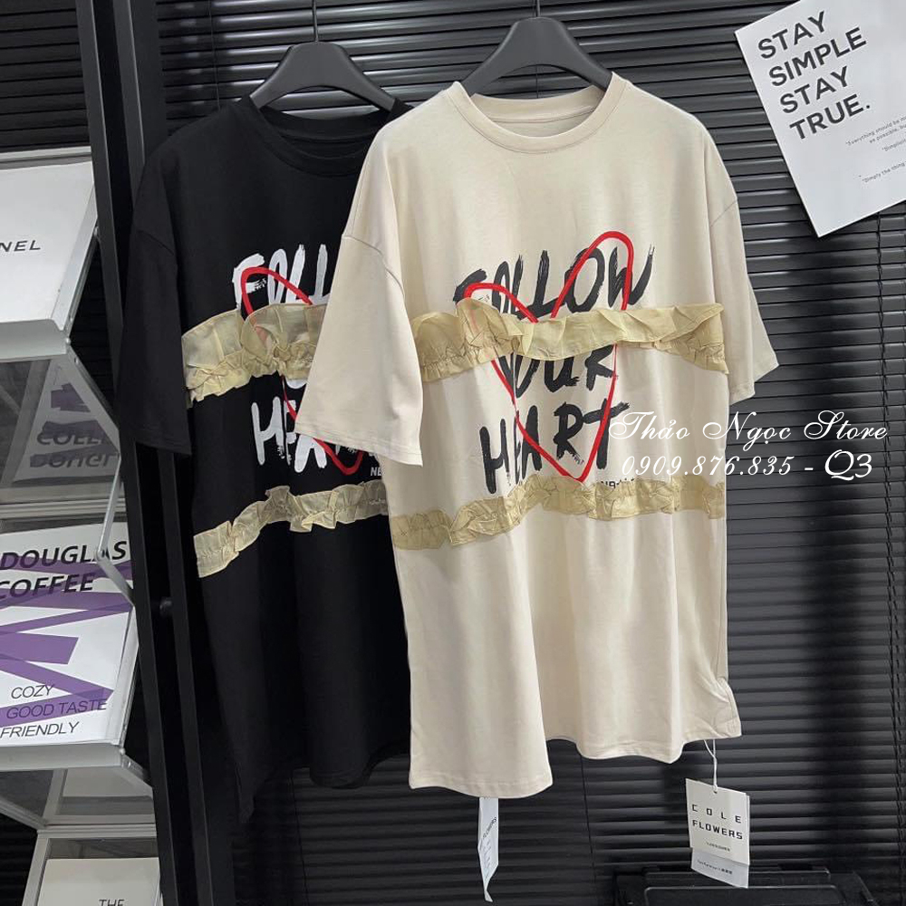 Đầm thun suông in chữ phối viền bèo form rộng!  THẢO NGỌC STORE