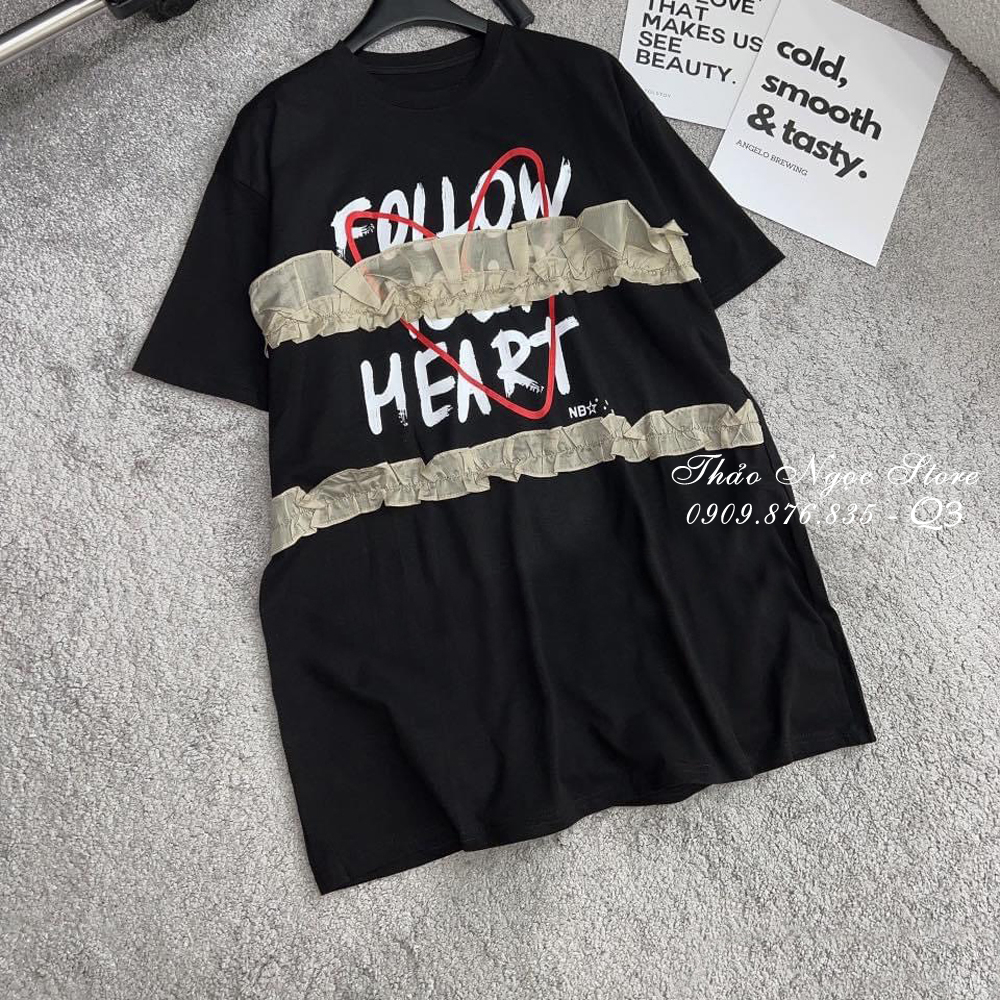 Đầm thun suông in chữ phối viền bèo form rộng!  THẢO NGỌC STORE