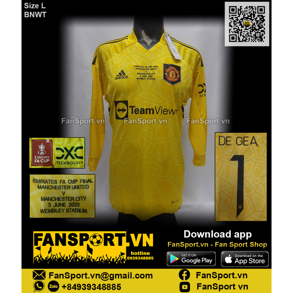 Áo đấu thủ môn bóng đá De Gea Manchester United FA Cup Final 2022 shirt goalkeeper GK chính hãng adidas HF0137 M L XL