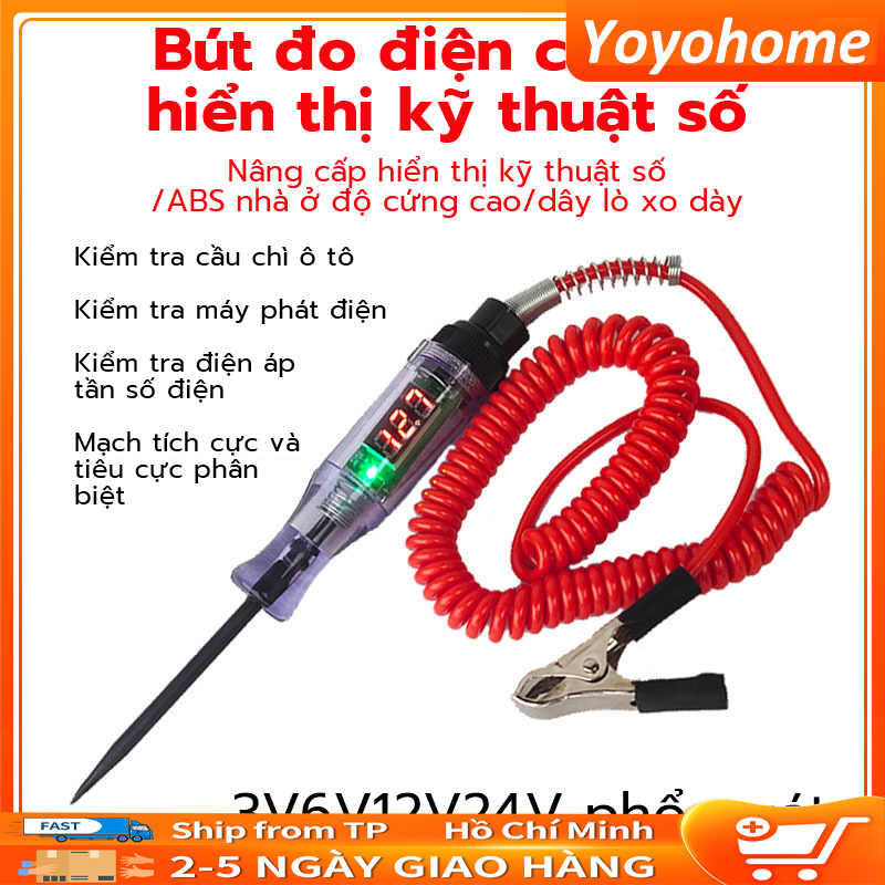 Bút thử mạch điện áp kỹ thuật số đầu dò dài có bóng đèn 3V 48V 70V DC chẩn đoán sửa chữa ô tô chất lượng cao