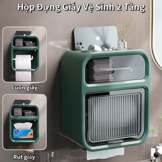 Hộp Đựng Giấy Vệ Sinh 2 Tầng Dán Tường, Hộp Giấy Vệ Sinh Có Ngăn Kéo Để Đồ Và Kệ Để Điện Thoại Tiện Lợi