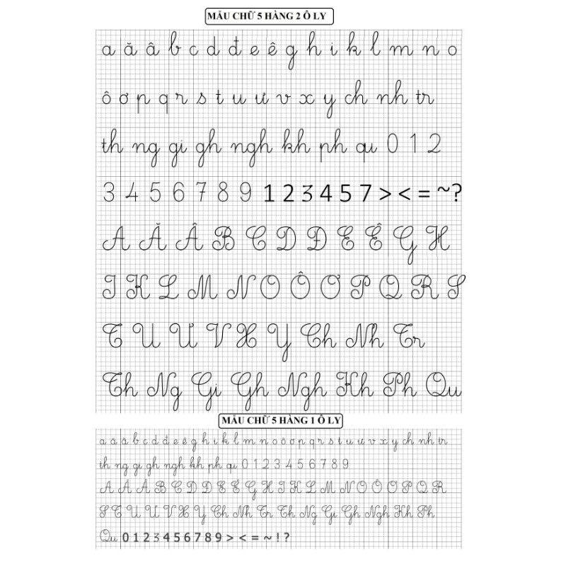 Mẫu chữ và nét 1 ly, 2 ly chuẩn cho bé lớp 1