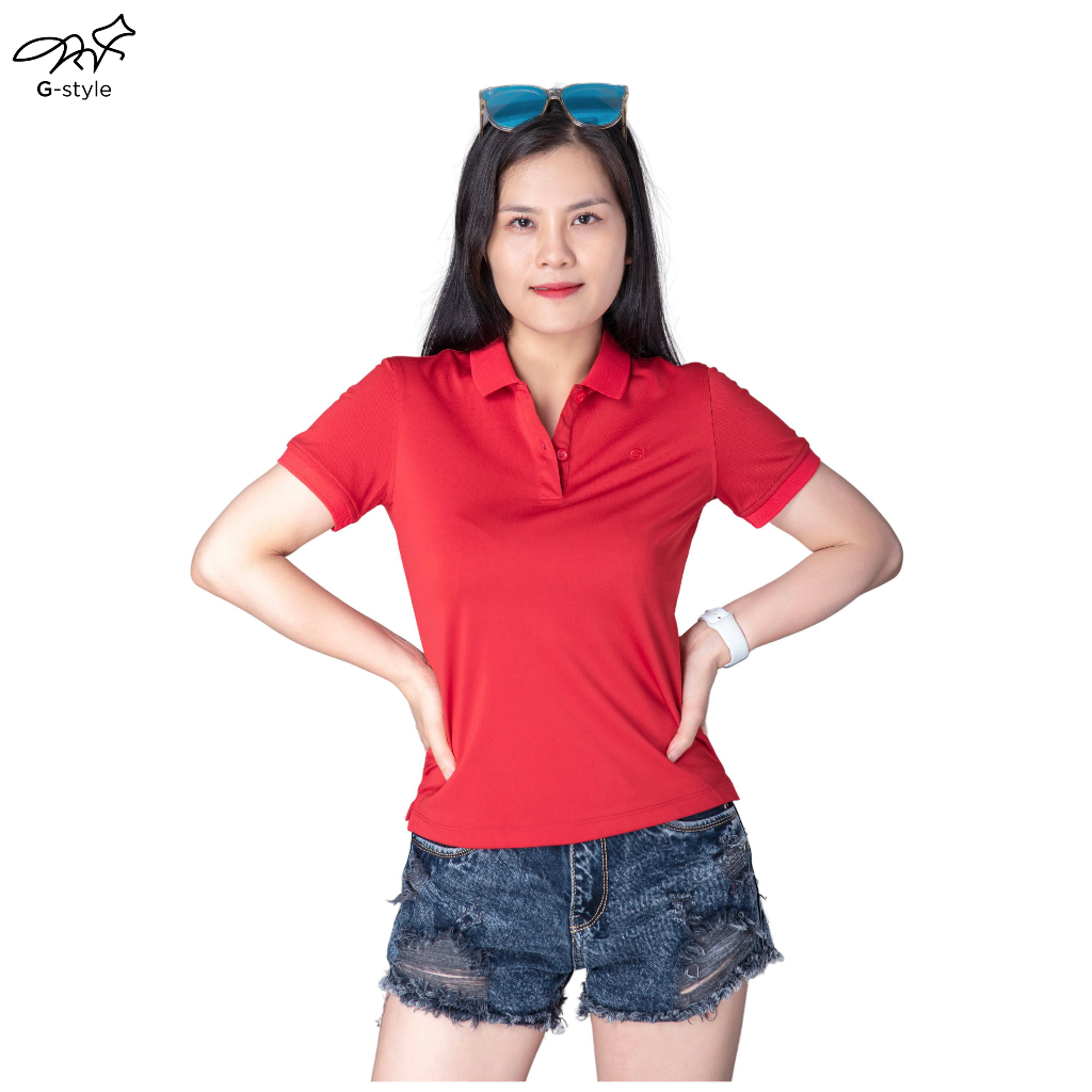 Áo polo nữ cổ bẻ thể thao G-style WPR30401 chất liệu poly cao cấp chống nhăn, áo thun nữ có cổ thiết kế trơn màu đỏ