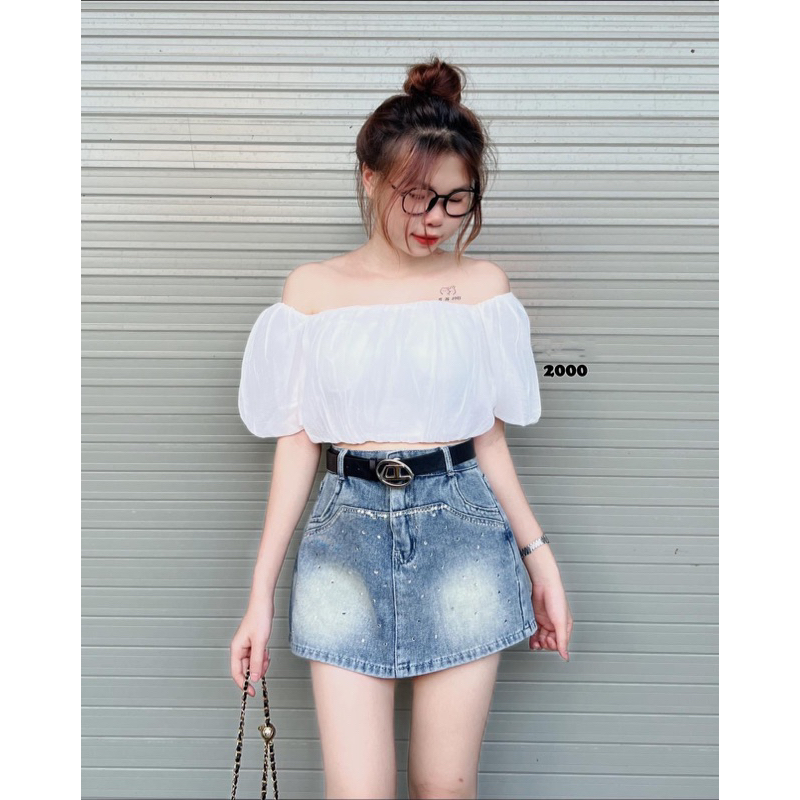 Chân Váy Jeans Đính Full Đá Hot Trend , Chân Váy Bò Chữ A Dáng Ngắn Đính Đá