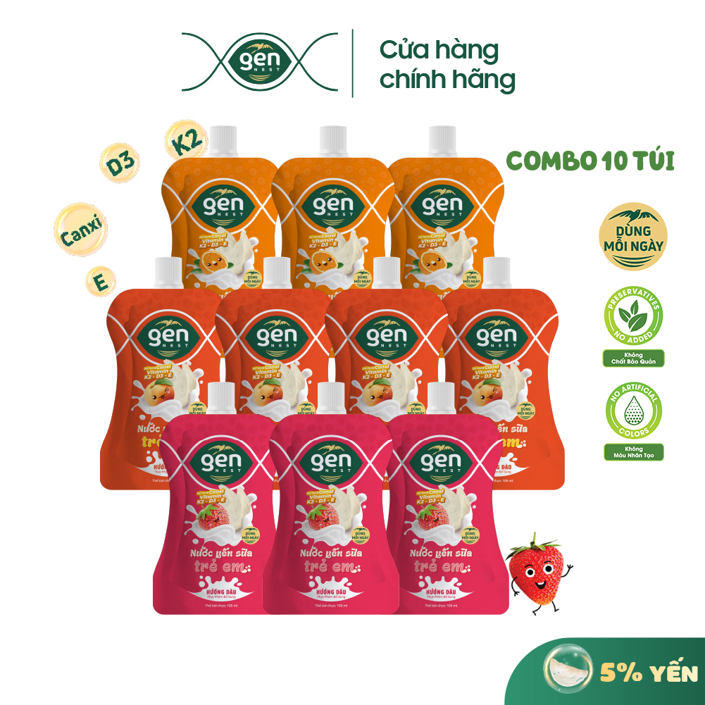 Nước yến sữa trái cây trẻ em Gennest (10 túi x 105ml) _ Dùng cho bé từ 1 tuổi