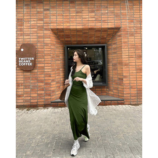 Đầm 2 dây maxi + áo khoác dáng dài