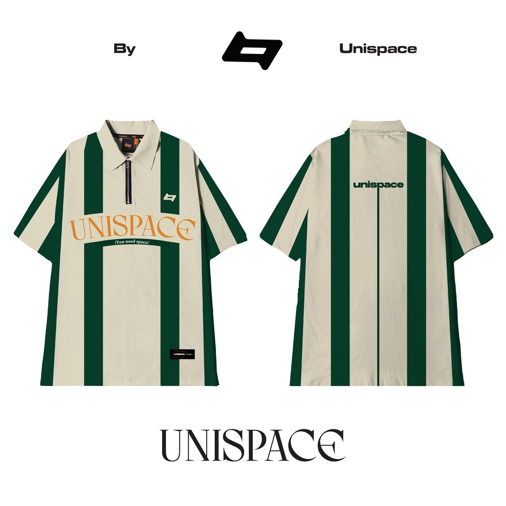 Áo polo local brand By Unispace tay lỡ form rộng unisex nam nữ Line Space
