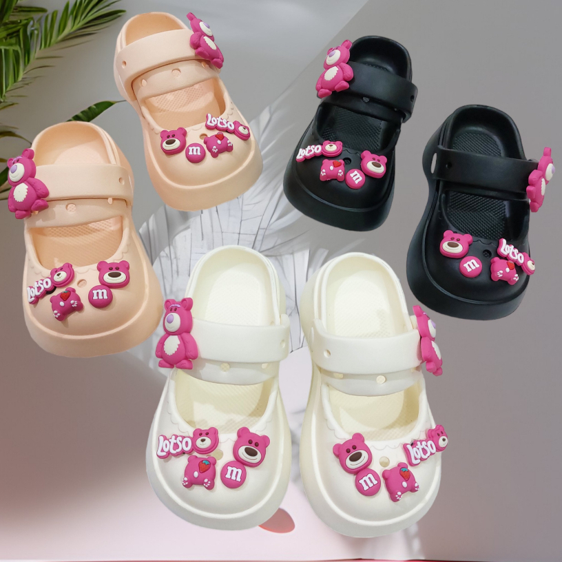 Dép cho bé - sục cross gấu dâu cho bé 3-12 tuổi hoạ tiết đáng yêu siêu nhẹ êm,bền đẹp cao 3cm SQH03.