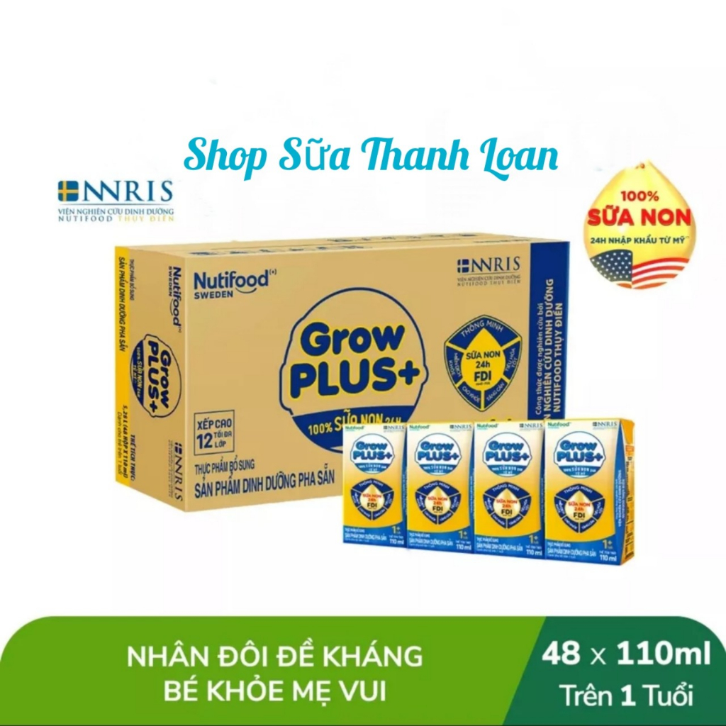 [HSD T6-2024] Thùng 48 Hộp SBPS Nutifood GrowPLUS+ Sữa Non (Vàng) 110ml.