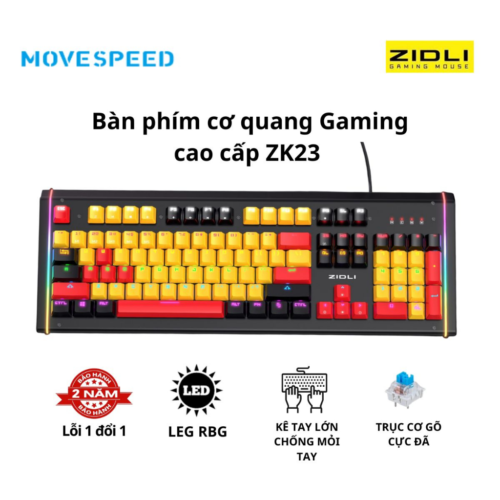 Bàn Phím Máy Tính Move Speed ZK23 bàn phím Gaming Cơ Quang ZIDLI Led RGB chống nước