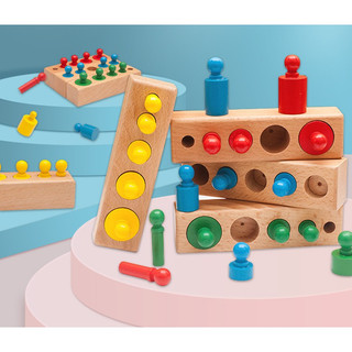 Giáo cụ Montessori 0-3 - Bộ núm trụ màu giúp bé học về màu sắc, phân biệt to nhỏ, cao thấp