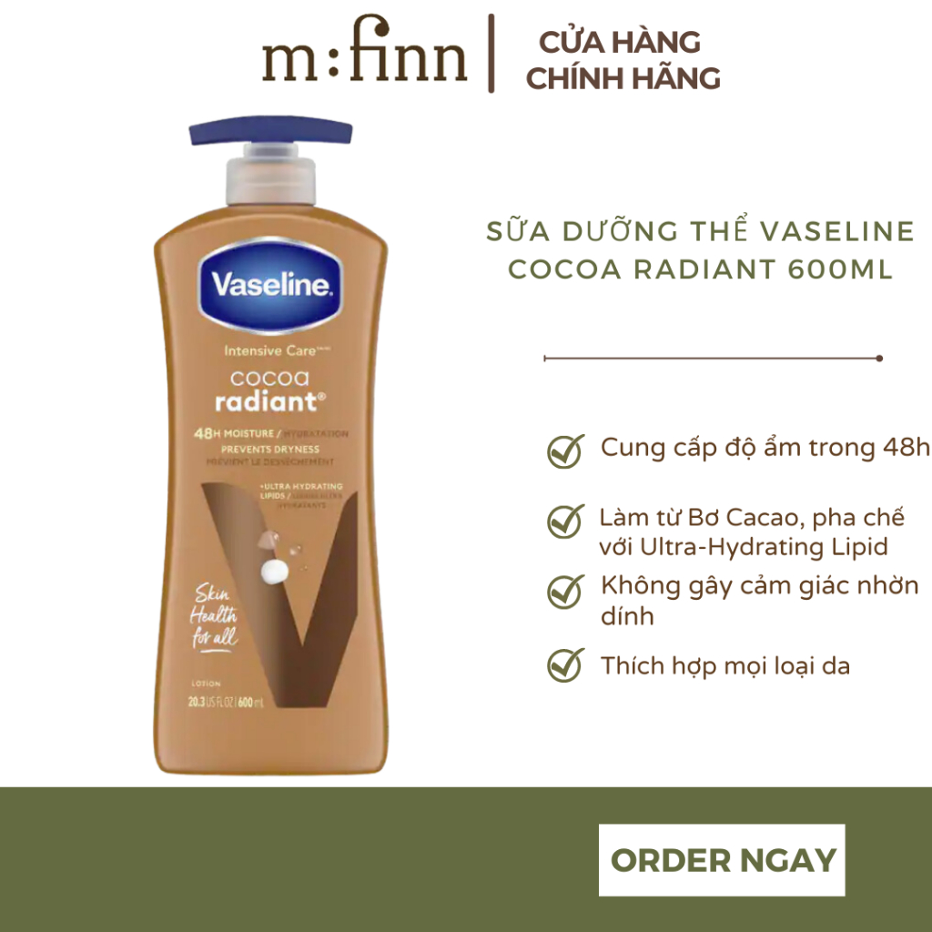 Sữa dưỡng ẩm Vaseline Intensive Care Cocoa Radiant lotion 600ml
