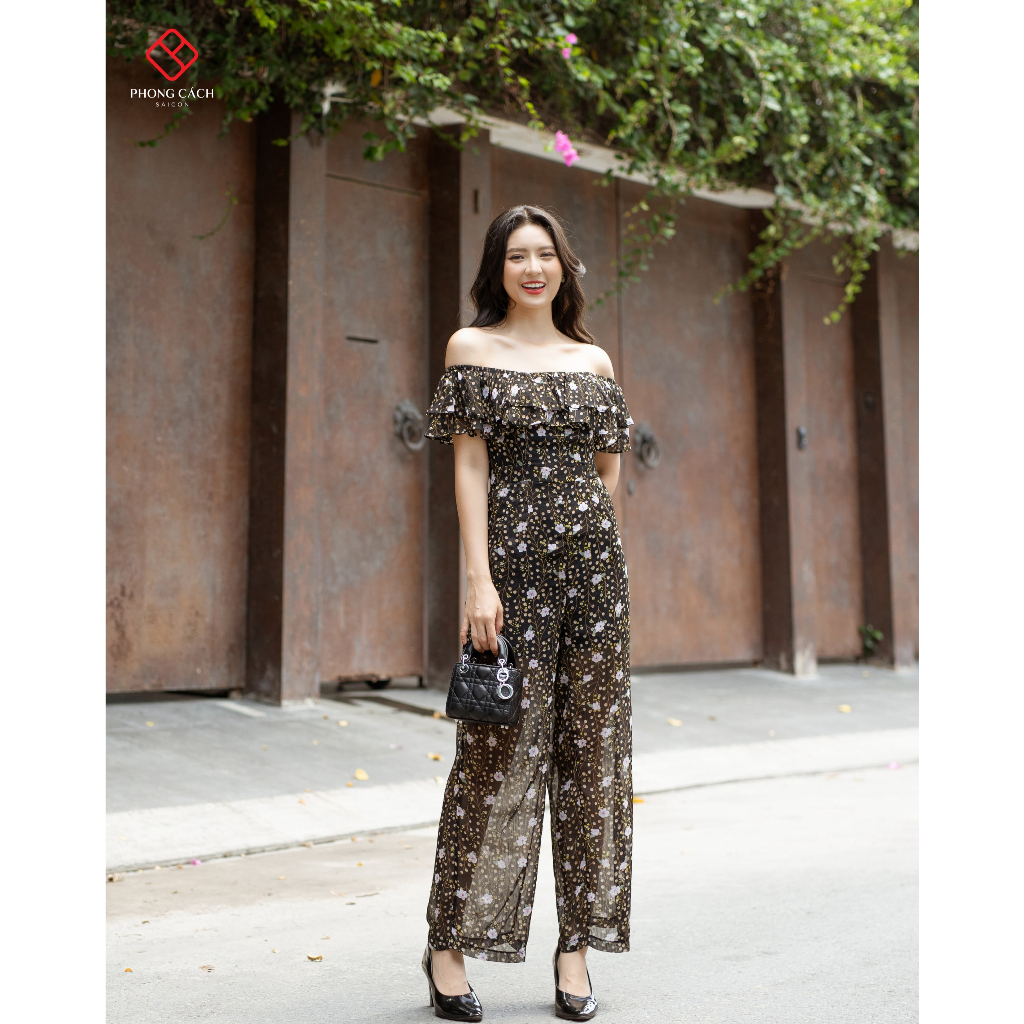 Jumpsuit ống rộng bèo ngực mặc 2 kiểu SJ823 - Phong Cách SAIGON