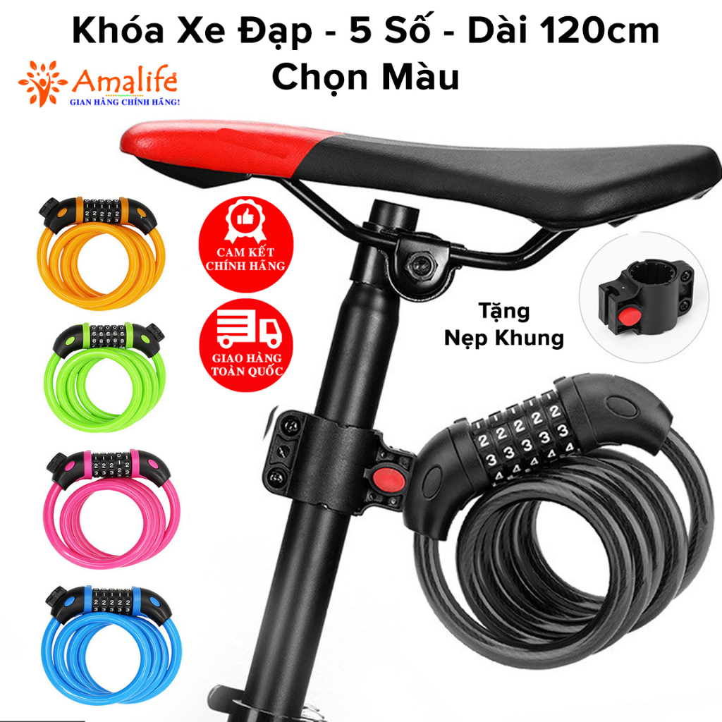 Khóa Xe Đạp Dây Lõi Thép 5 Số Dài 120cm – Chọn Màu – Bộ Khóa Xe Máy Thông Minh Chống Trộm Cao Cấp Chính Hãng Amalife