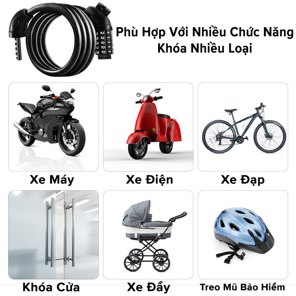 Khóa Xe Đạp Dây Lõi Thép 5 Số Dài 120cm – Chọn Màu – Bộ Khóa Xe Máy Thông Minh Chống Trộm Cao Cấp Chính Hãng Amalife