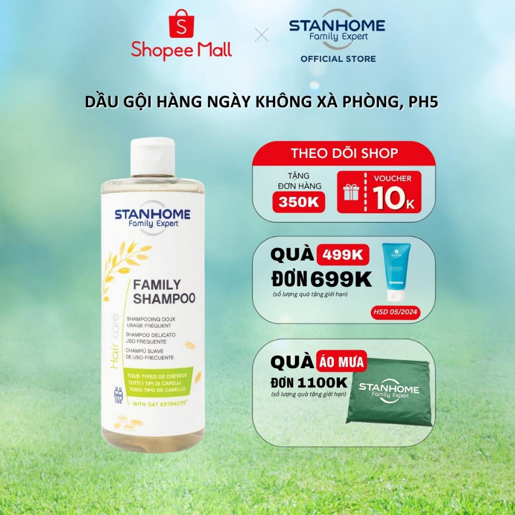 Dầu gội hàng ngày không xà phòng, PH5 với tinh chất yến mạch Stanhome Family Expert Family Shampoo 400ml/chai