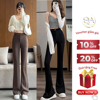 Quần ống loe nữ cạp cao 1 khuy chất tuyết mưa cao cấp Cotonfio thời trang công sở