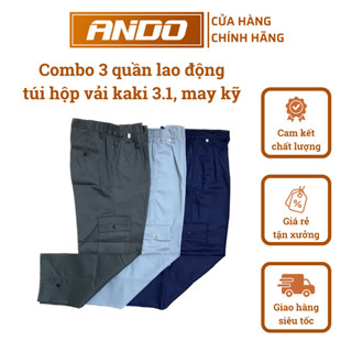 Combo 3 quần bảo hộ lao động công nhân túi hộp, vải kaki 3.1 dày dặn, may kỹ, phom rộng, thoải mái vận động leo trèo