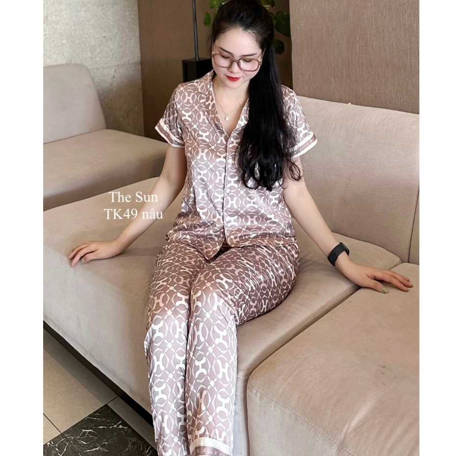 Bộ đồ mặc nhà nữ đẹp bộ Pijama nữ lụa satin cao cấp đồ ngủ nữ bộ ngủ nữ mùa hè tay cộc quần dài - THE SUN