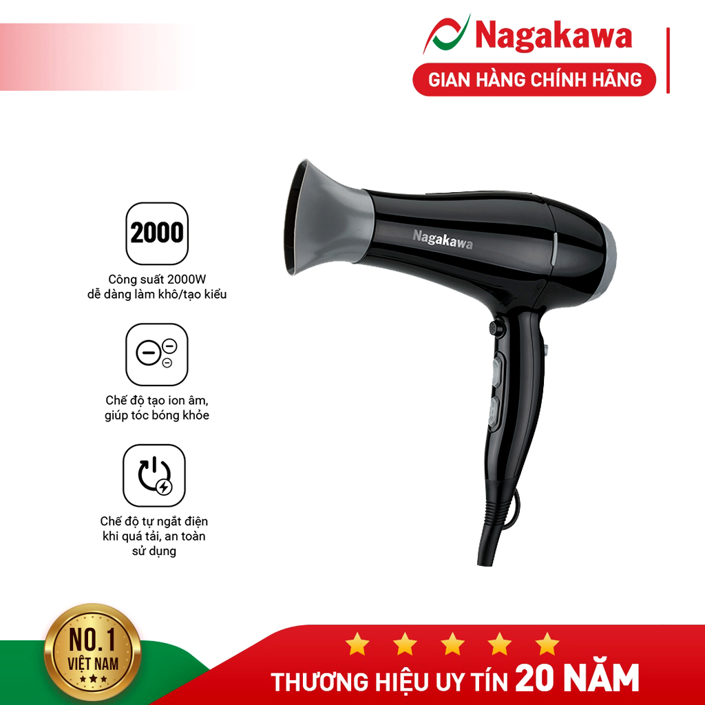 Máy sấy tóc Nagakawa NAG1606/NAG1604 (đen/đồng) - 2000W - Hàng chính hãng