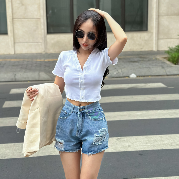 Quần short jean nữ rách TiQi Jeans S1-495