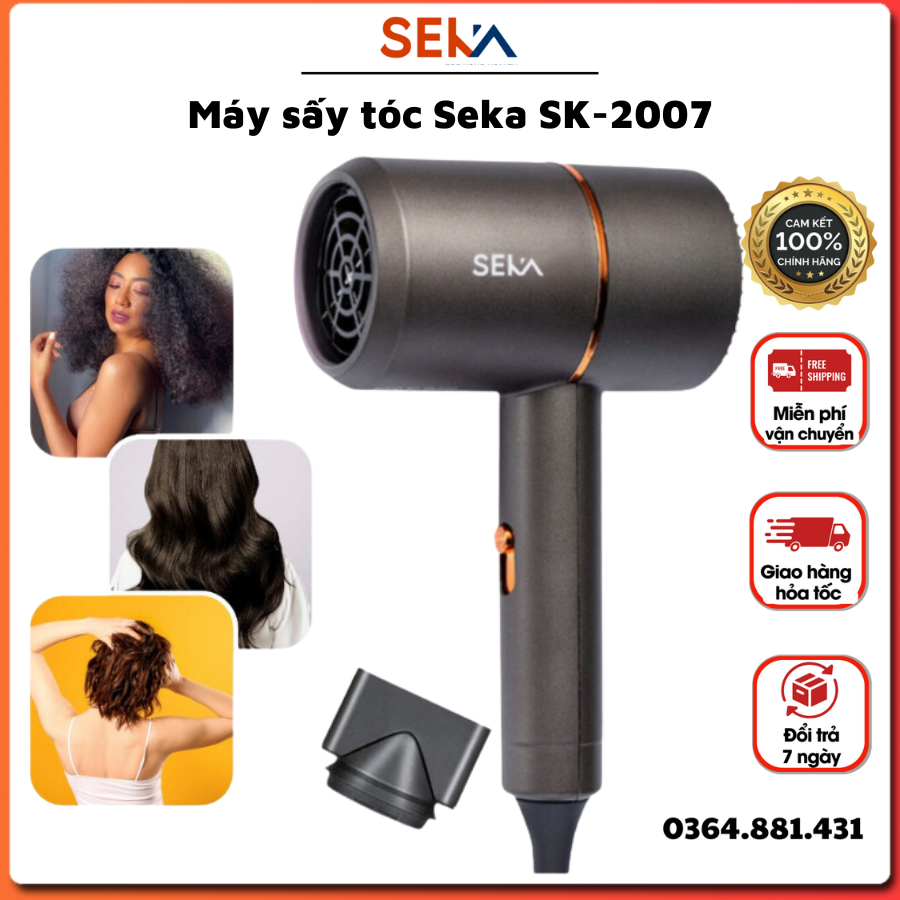 Máy sấy tóc mini Seka SK-2007 SK-2008 gấp gọn cao cấp, sấy tạo kiểu ion âm chống khô tóc