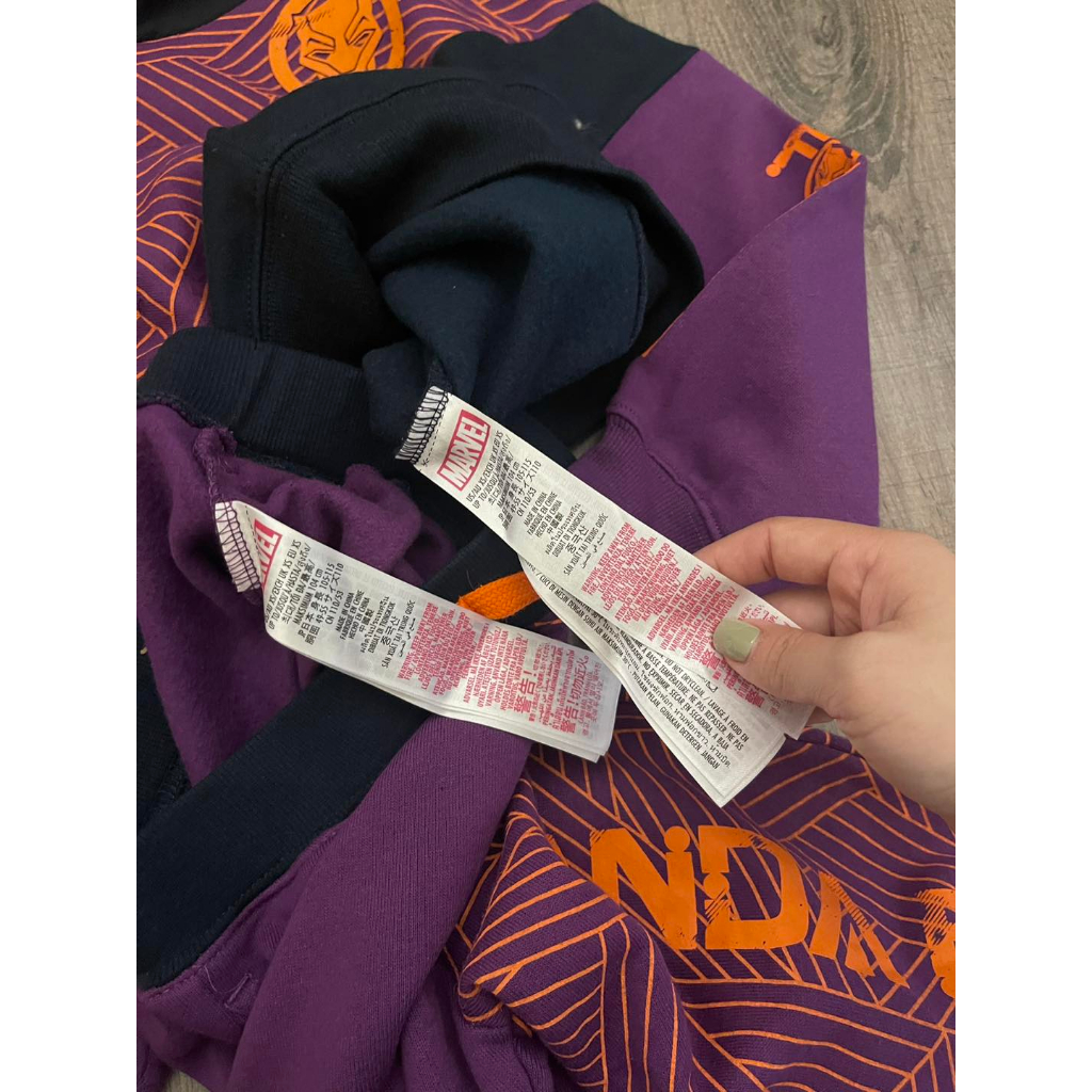 Bộ nỉ phối màu tím hoạ tiết marvel cho bé