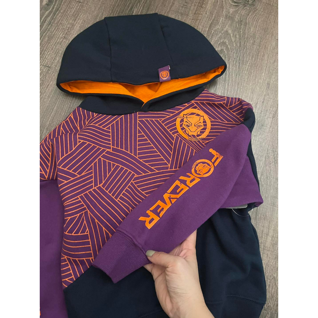 Bộ nỉ phối màu tím hoạ tiết marvel cho bé